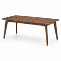 Moderner Esstisch aus Holz in Braun und Gold, 160 x 80 x 75 cm, mit abgerundeten Kanten