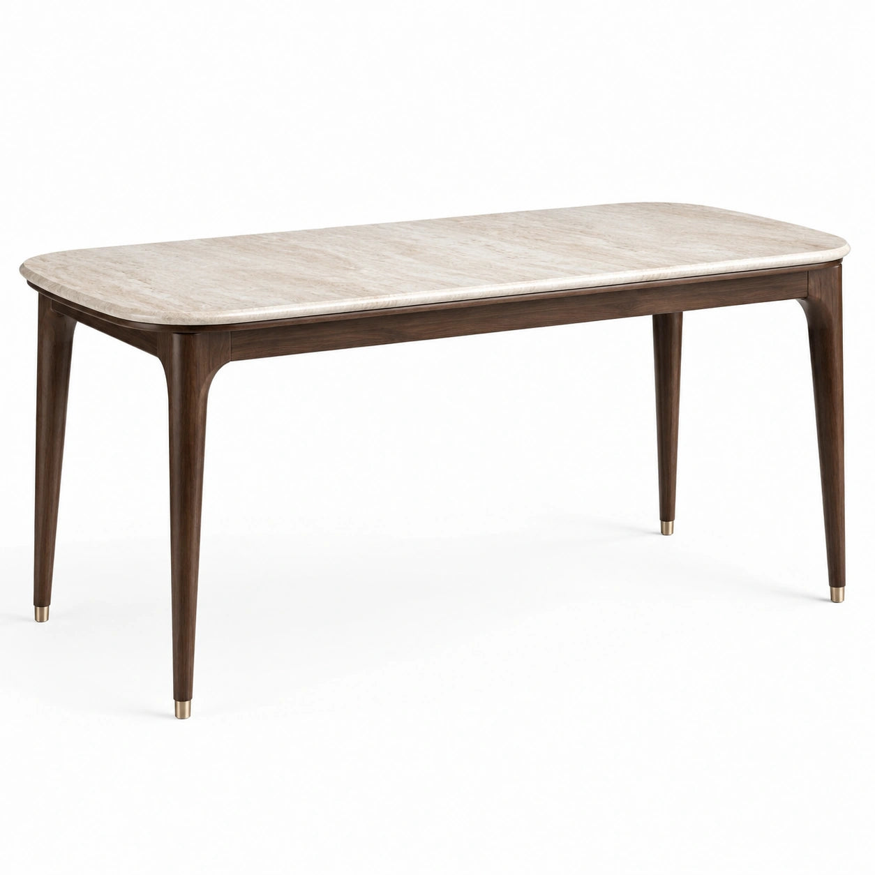 Moderner Esstisch mit Steinplatte und Holzgestell, Beige/Dunkelbraun/Goldfarben, 160 x 90 x 76 cm