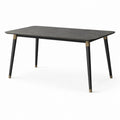 Moderner Esstisch 140 x 80 x 75 cm, Grau in Steinoptik mit schwarzem Metallgestell und messingfarbenen Akzenten