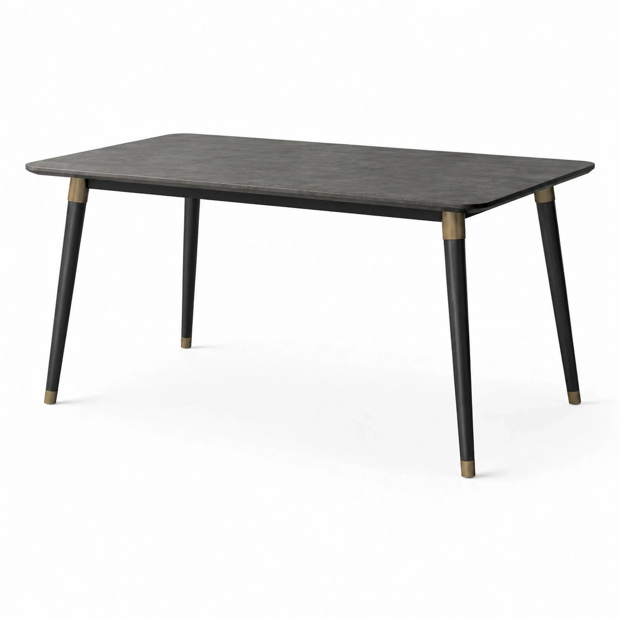 Moderner Esstisch 140 x 80 x 75 cm, Grau in Steinoptik mit schwarzem Metallgestell und messingfarbenen Akzenten