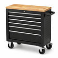Werkzeugwagen mit Holzarbeitsplatte, 84 x 46 x 88 cm, Schwarz/Natur/Silber, 6 abschließbare Schubladen