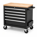 Mobiler Werkzeugwagen mit Holzarbeitsplatte, 6 abschließbaren Schubladen und 4 Lenkrollen, 72 x 46 x 83 cm, Schwarz/Silber/Naturfarben