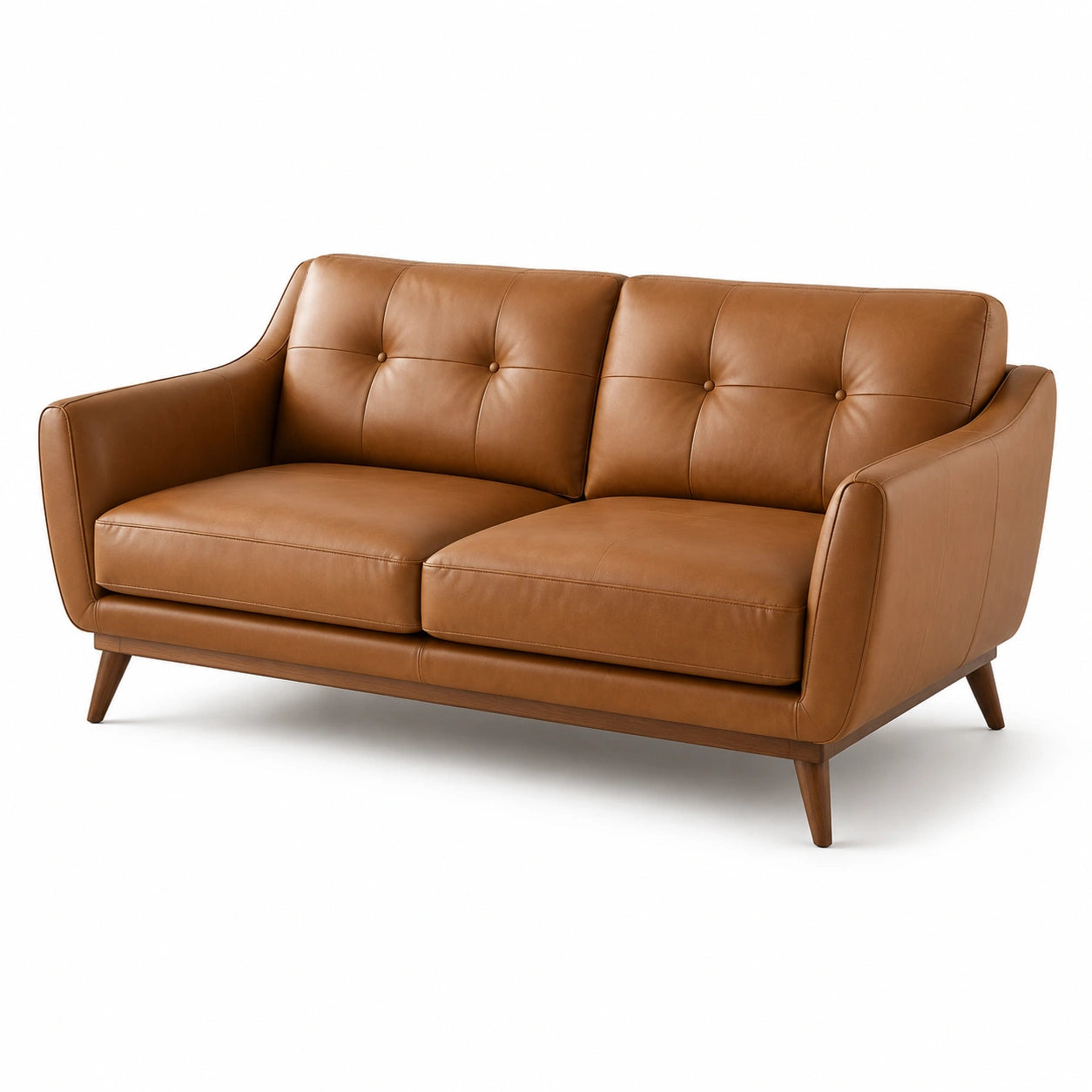 2-Sitzer-Sofa mit Bezug in Lederoptik und Holzbeinen, Cognacbraun/Braun, 180 x 86 x 84 cm