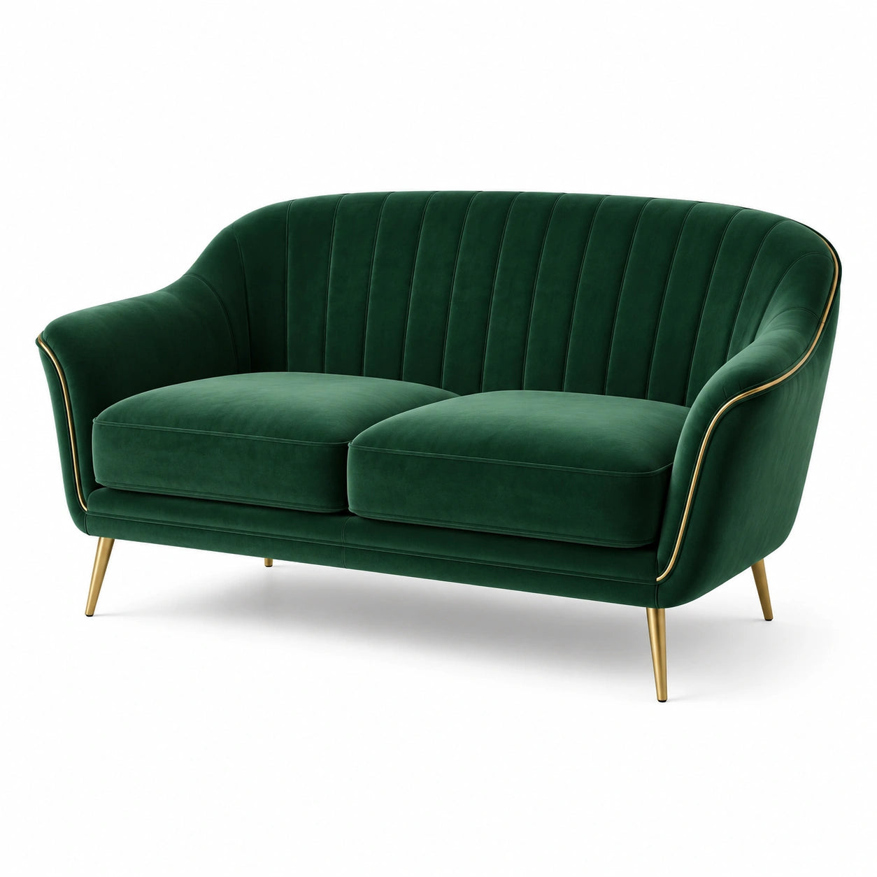 2-Sitzer-Sofa mit dunkelgrünem Samtbezug und goldfarbenen Metallbeinen, 160 x 82 x 82 cm