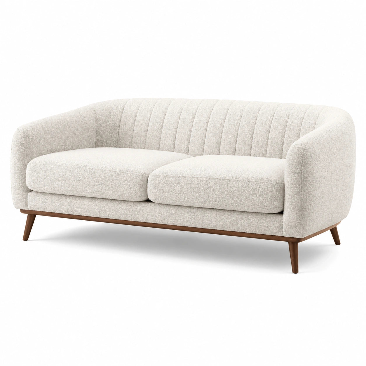 3-Sitzer-Sofa mit Bouclé-Bezug in Creme und braunem Holzgestell, 190 x 84 x 78 cm