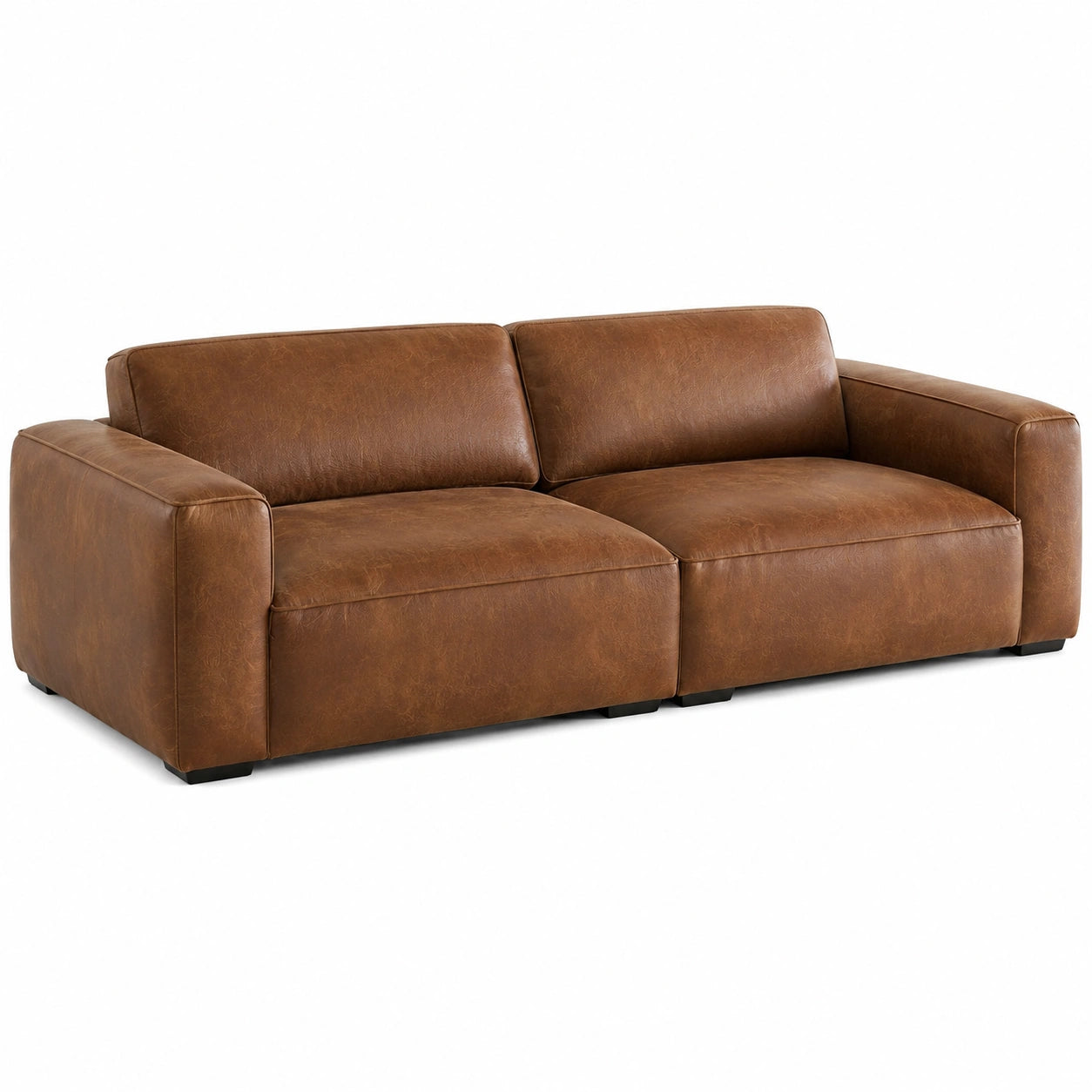 Modernes 3-Sitzer-Sofa in Braun mit Lederoptik und schwarzen Füßen, 230 x 95 x 85 cm