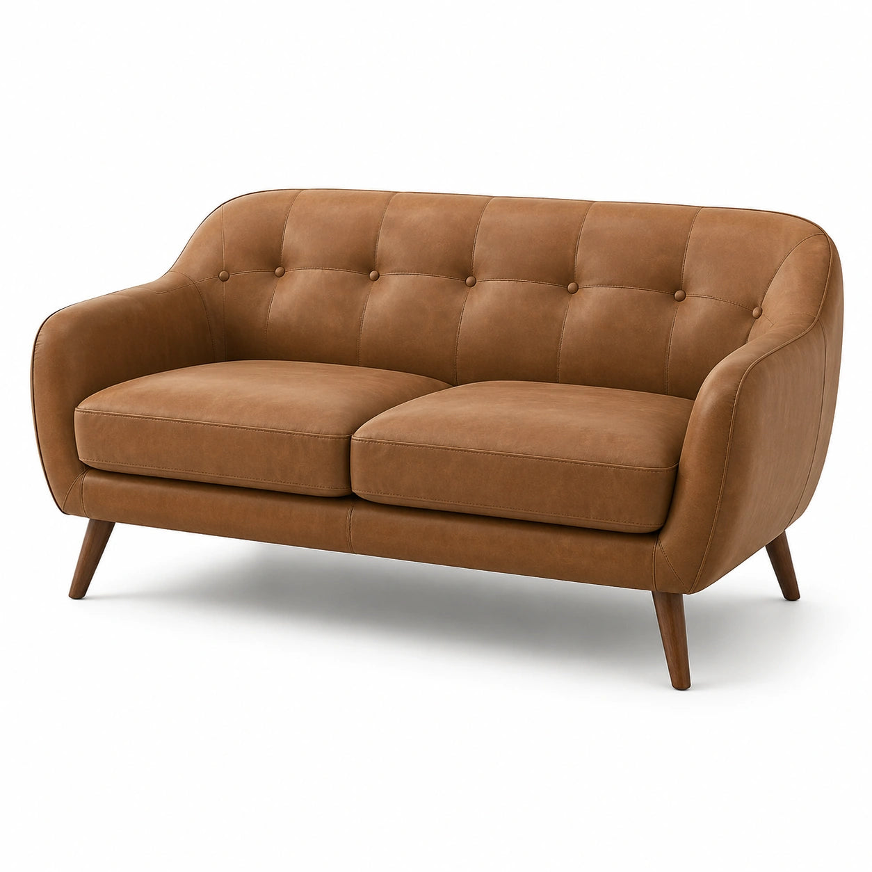 2-Sitzer-Sofa in Braun, 170 x 82 x 82 cm, Kunstlederbezug, Holzbeine und Retro-Design