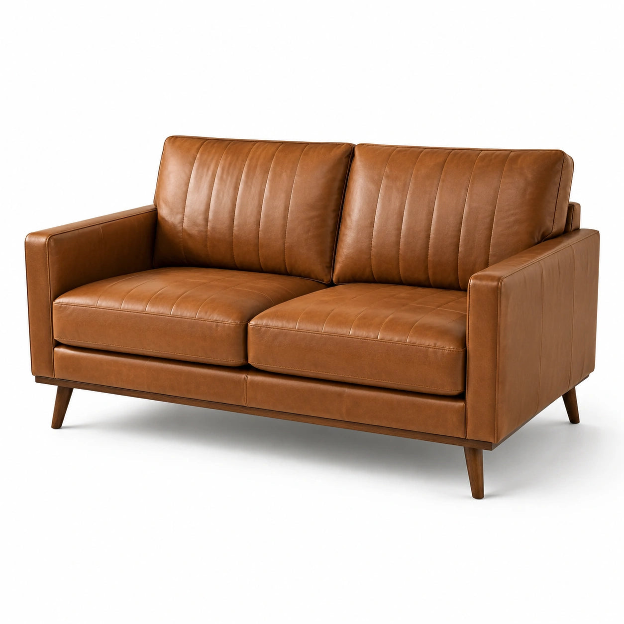 Zweisitzer-Sofa in Cognacbraun mit Lederoptik, 165 x 88 x 86 cm, Stil der Jahrhundertmitte