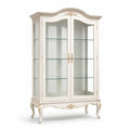 Klassische Vitrine aus Holzwerkstoff und Glas, Elfenbein/Gold/Transparent, 110 x 45 x 195 cm, mit 2 Glastüren