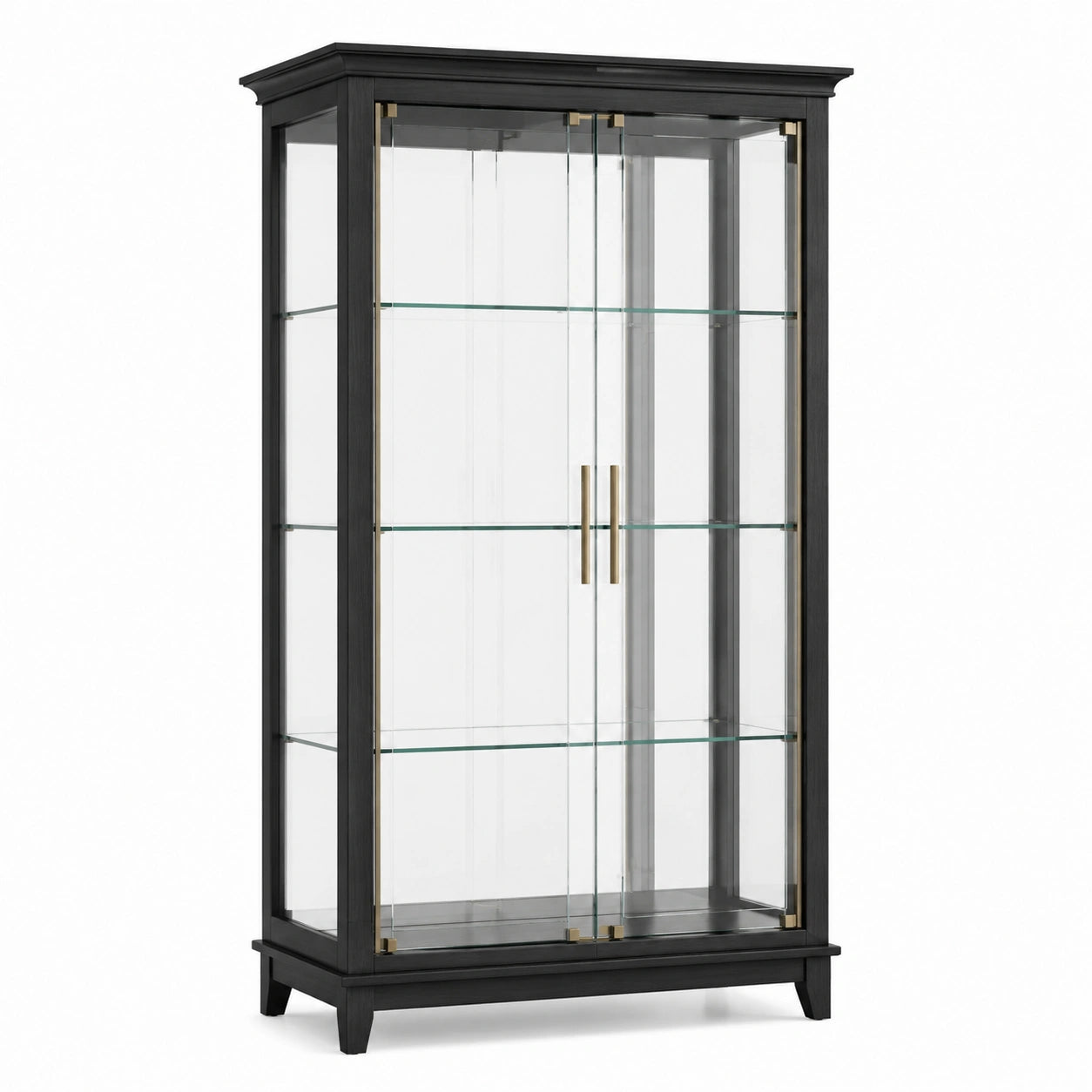 Vitrine aus Holzwerkstoff und Glas, Schwarz, 100 x 40 x 190 cm, mit 2 Glastüren und 3 Glasböden