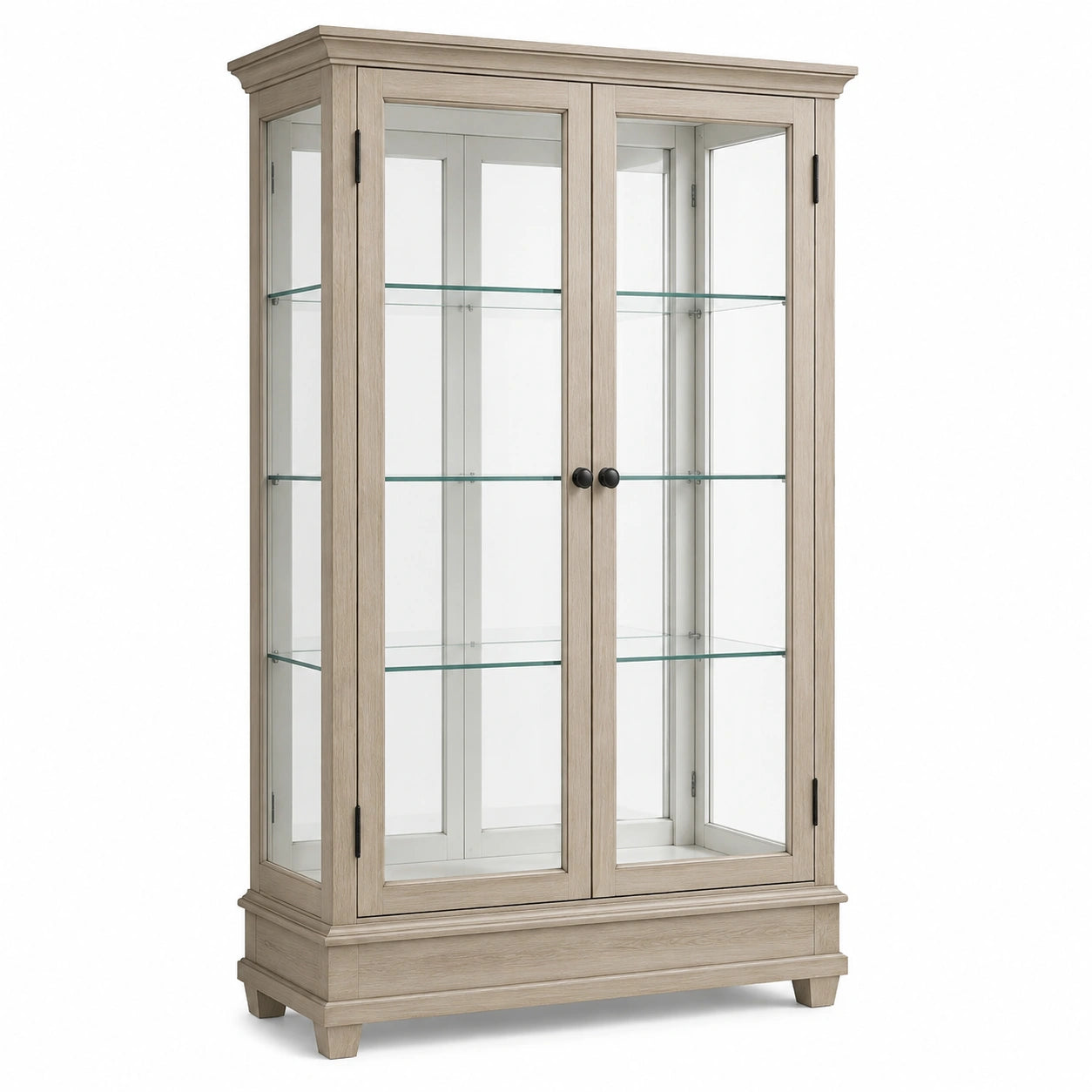Vitrinenschrank in beiger Holzoptik mit 2 Glastüren und 3 Glasböden, 110 x 42 x 190 cm, Landhausstil