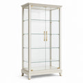 Vitrinenschrank mit 2 Glastüren und 4 Glasböden, Cremeweiß/Goldfarben/Transparent, 90 x 40 x 180 cm