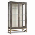 Vitrinenschrank mit 2 Glastüren und 3 Glasböden, Anthrazit/Messingfarben/Cremeweiß/Transparent, 105 x 42 x 190 cm