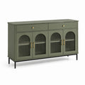 Sideboard aus Holzwerkstoff und Riffelglas, Olivgrün, 140 x 40 x 90 cm, mit 4 Türen und 2 Schubladen
