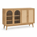 Sideboard aus Holzwerkstoff mit Rattangeflecht und Riffelglas, Natur/Dunkelbraun, 160 x 40 x 85 cm