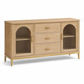 Modernes Sideboard mit 3 Schubladen und 2 Glastüren, Natur/Gold/Braun, 160 x 40 x 80 cm