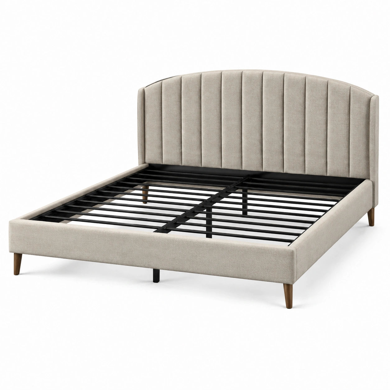 Polsterbett 160 x 200 cm Beige mit hohem Bogenkopfteil und Metalllattenrahmen