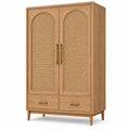 Kleiderschrank mit Rattangeflecht, 2 Türen und 2 Schubladen, 100 x 50 x 180 cm, Naturbraun/Gold