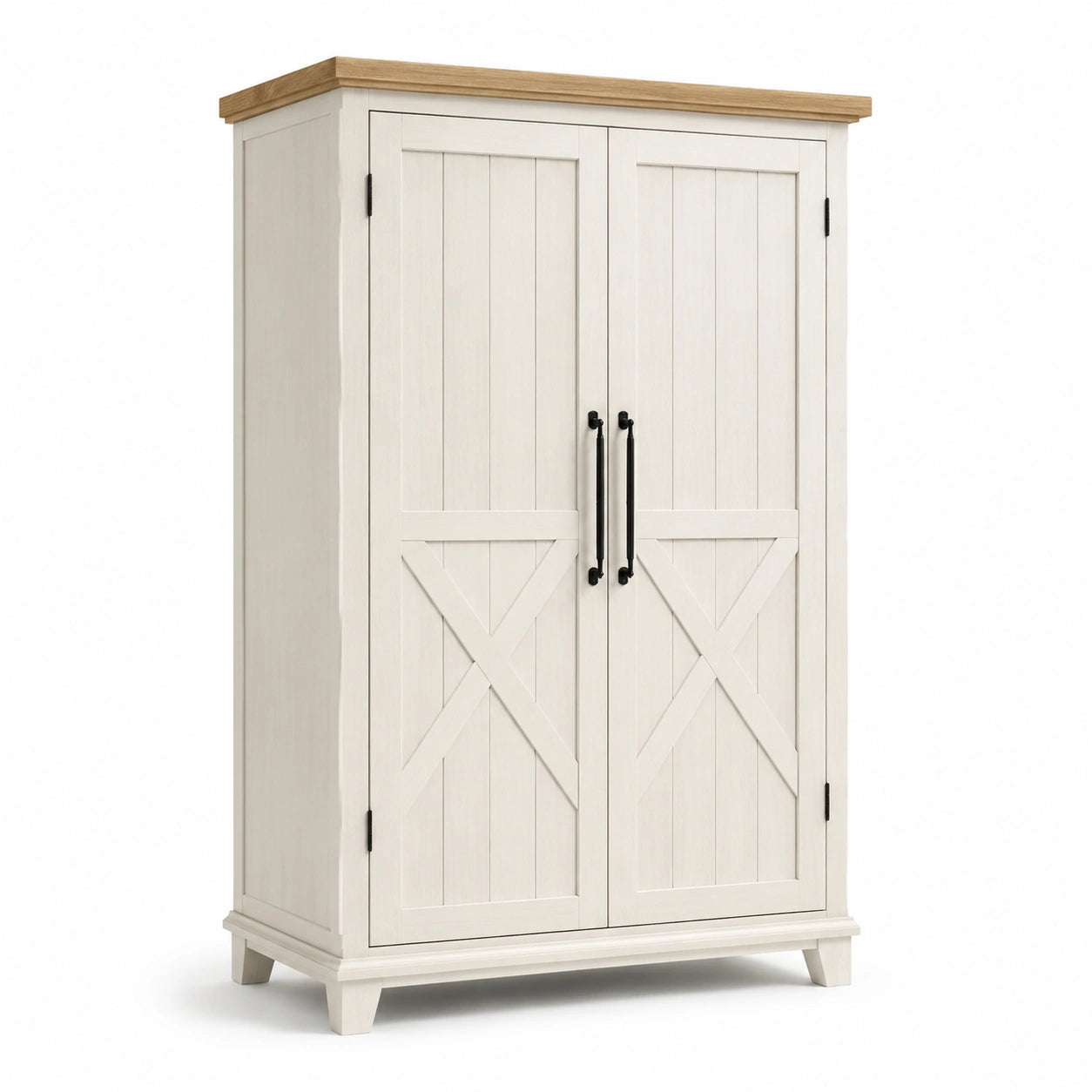 Kleiderschrank aus Holzwerkstoff, 100 x 50 x 180 cm, Weiß/Natur/Schwarz, 2 Türen im Landhausstil