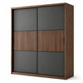 Kleiderschrank mit 2 Schiebetüren, 200 x 60 x 220 cm, Braun/Schwarz, moderne Holzoptik