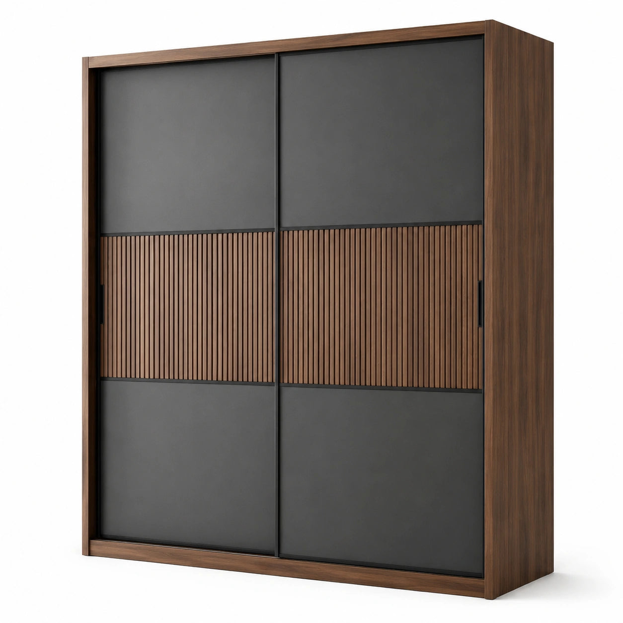 Kleiderschrank mit 2 Schiebetüren, 200 x 60 x 220 cm, Braun/Schwarz, moderne Holzoptik