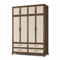 Kleiderschrank mit 8 Türen und 4 Schubladen, 160 x 55 x 220 cm, Dunkelbraun/Beige/Messingfarben