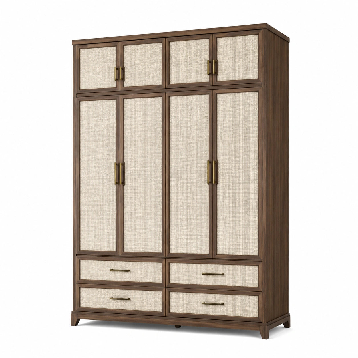 Kleiderschrank mit 8 Türen und 4 Schubladen, 160 x 55 x 220 cm, Dunkelbraun/Beige/Messingfarben